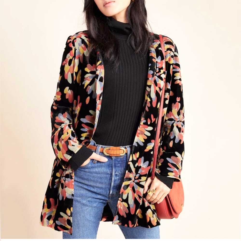 Eva Franco Anthropologie Velvet Burnout Fireworks Kimono  Open Front Size Small
